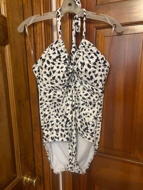 Black & White Halter One-Piece Swimsuit - Classic Animal Print